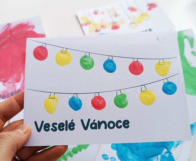 vánoční přání pomocí&nbsp;prstíkování 