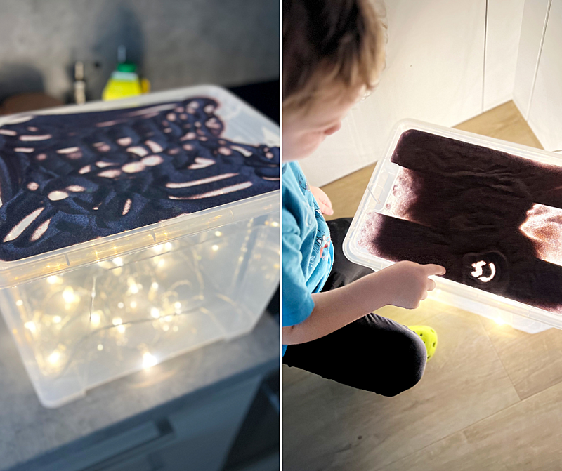 jak využít zbylý písek z&nbsp;malování pískem - světelný box