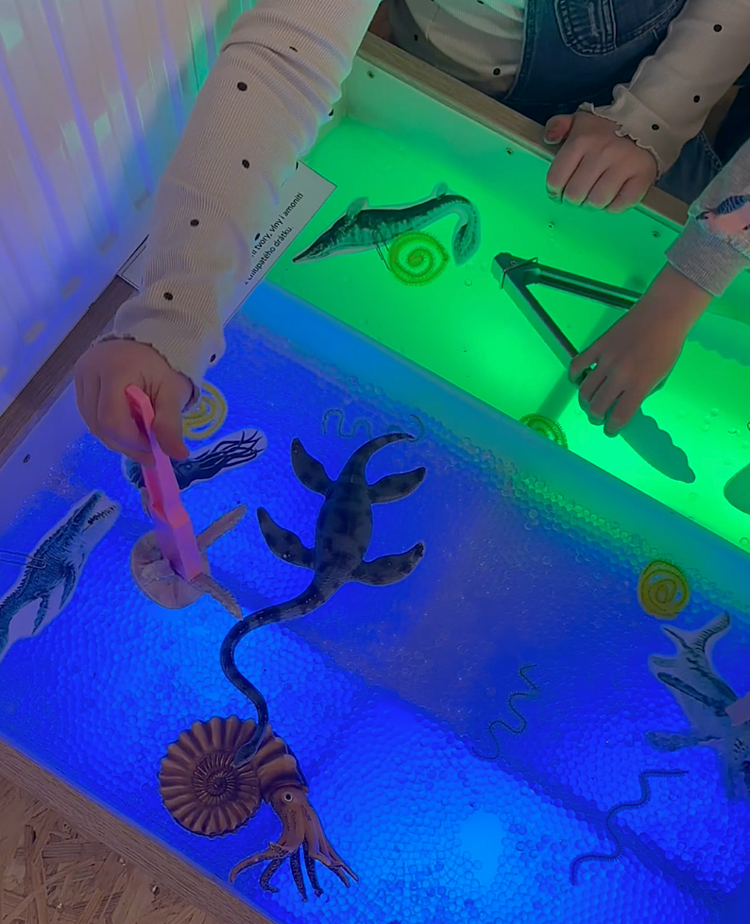 sensory play dinosauři - vodní perly